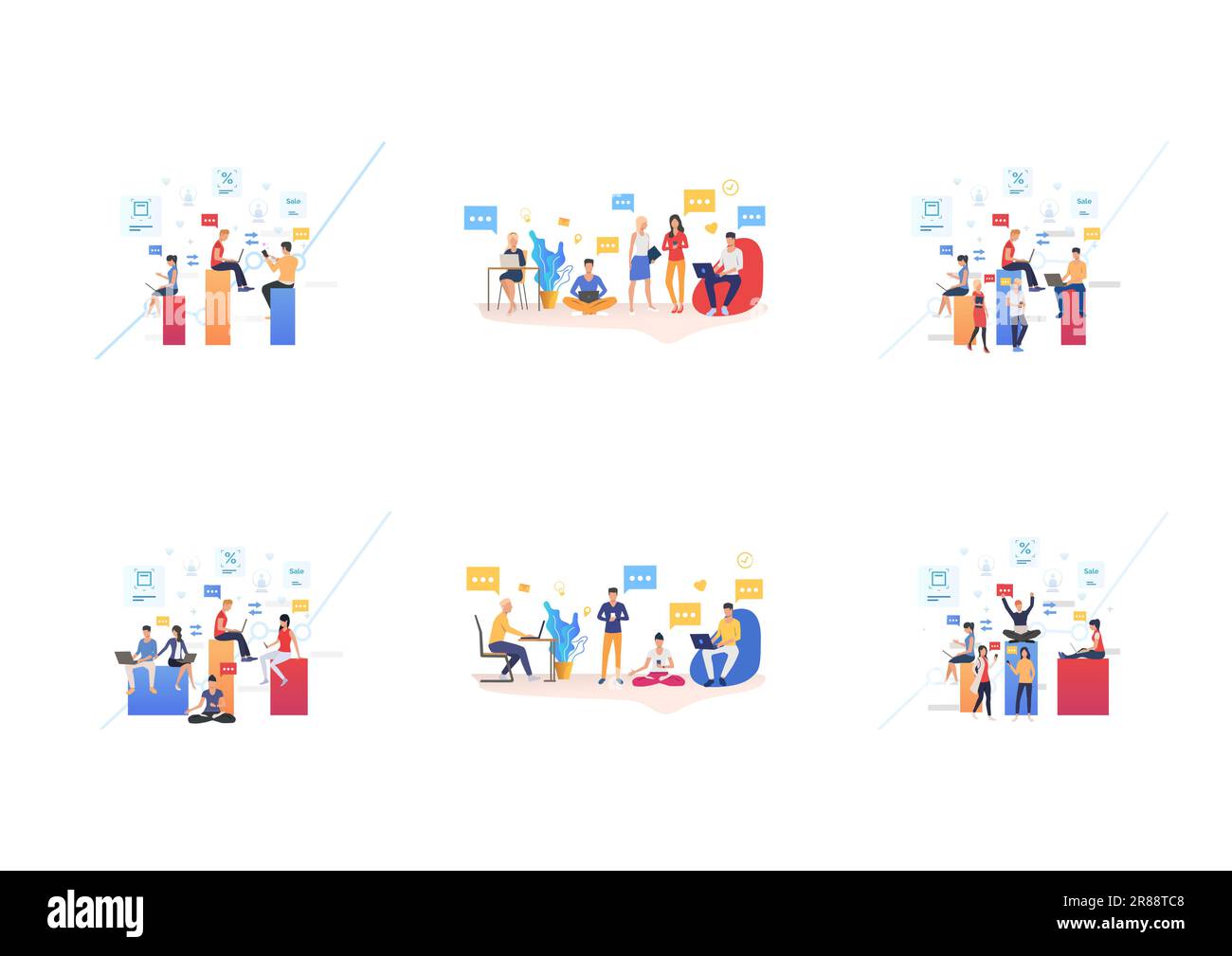 Ensemble de personnes travaillant dans un bureau de collègue Illustration de Vecteur