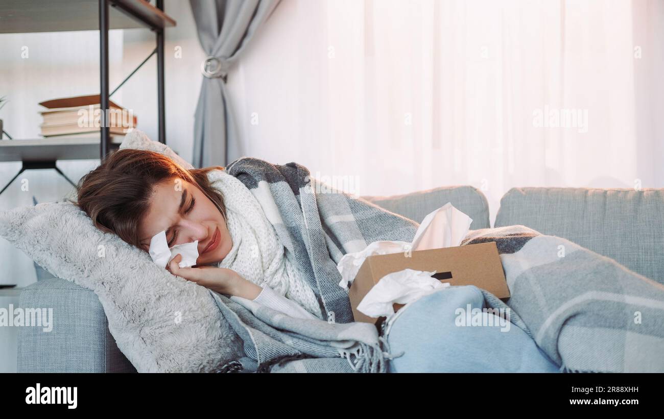 Accueil fièvre femme malade grippe haute température Banque D'Images