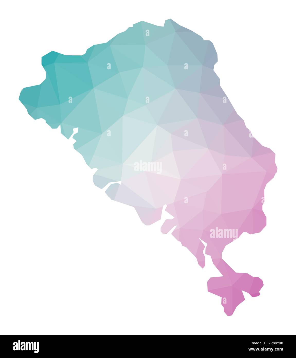 Carte polygonale de Colon Island. Illustration géométrique de l'île aux couleurs émeraude et améthyste. Carte du côlon dans le style poly bas. Illustration vectorielle. Illustration de Vecteur