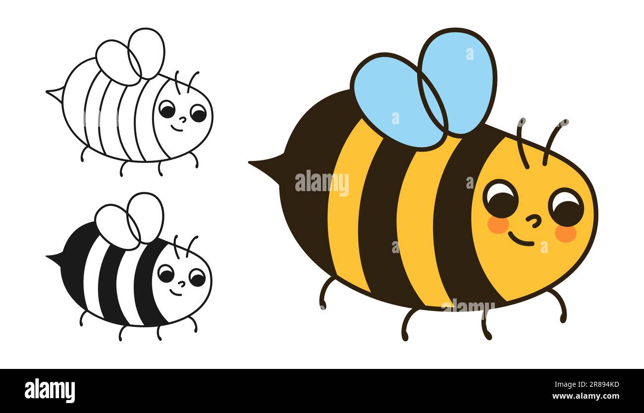 Bee miel smiley insectes personnages ensemble de dessin animé. Bandes dessinées enfants des personnages d'abeilles avec le visage joyeux humoristique. Joli symbole rayé d'été, collection de motifs de caniches de ligne, rétro caricature simple vecteur Illustration de Vecteur