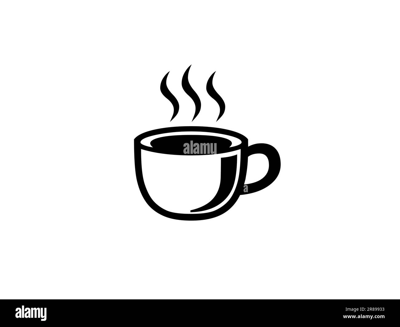 Logo, forme, symbole, silhouette d'une tasse à café ou d'une tasse à thé isolée sur fond blanc. Concept de restauration. Tasse chaude avec fumée. Banque D'Images