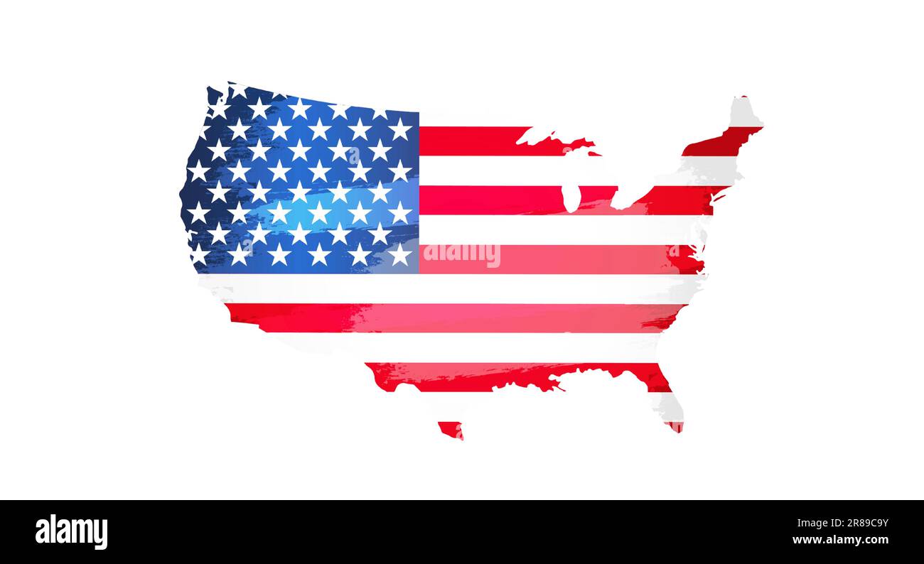 Forme de la carte des États-Unis avec motif de peinture à l'aquarelle drapeau américain. Jour de l'indépendance, 4 juillet 1776 et concept de l'équipe sportive. Arrière-plan vectoriel Illustration de Vecteur