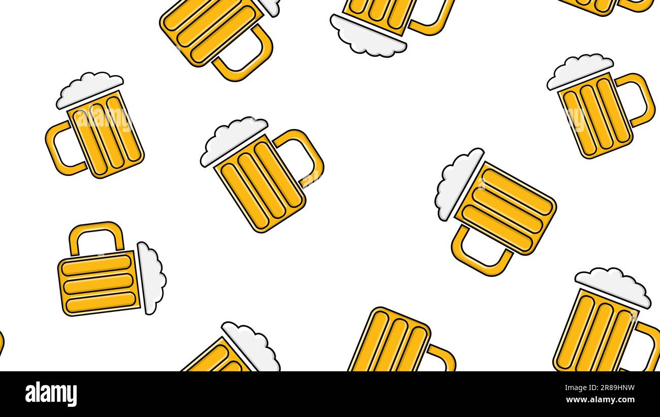 Motif sans couture de verre jaune à bière alcoolique répétitive avec bière de houblon moussé malt Craft lager sur un fond blanc à la saint Patrick's. Illustration de Vecteur