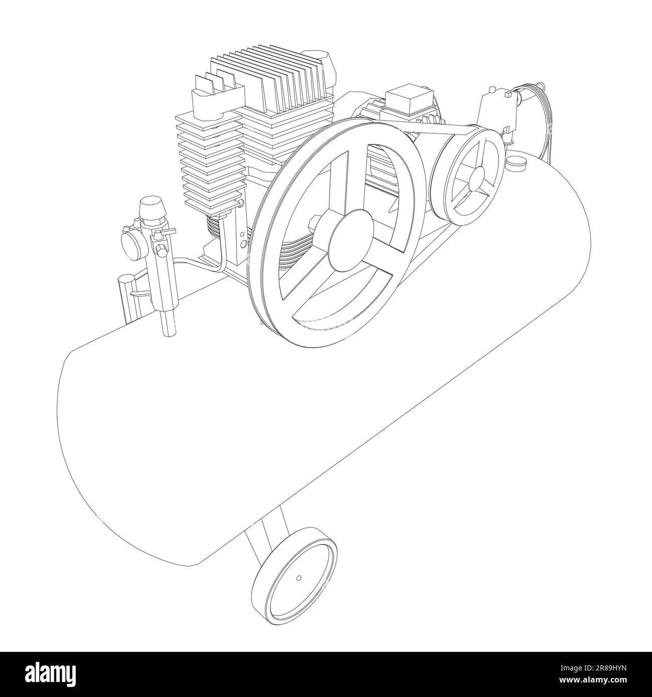 Compresseur d'air isolé sur blanc. Icône pneumatique du compresseur d'air. Contour du vecteur pneumatique du compresseur d'air pour la conception de la bande isolée sur fond blanc Illustration de Vecteur