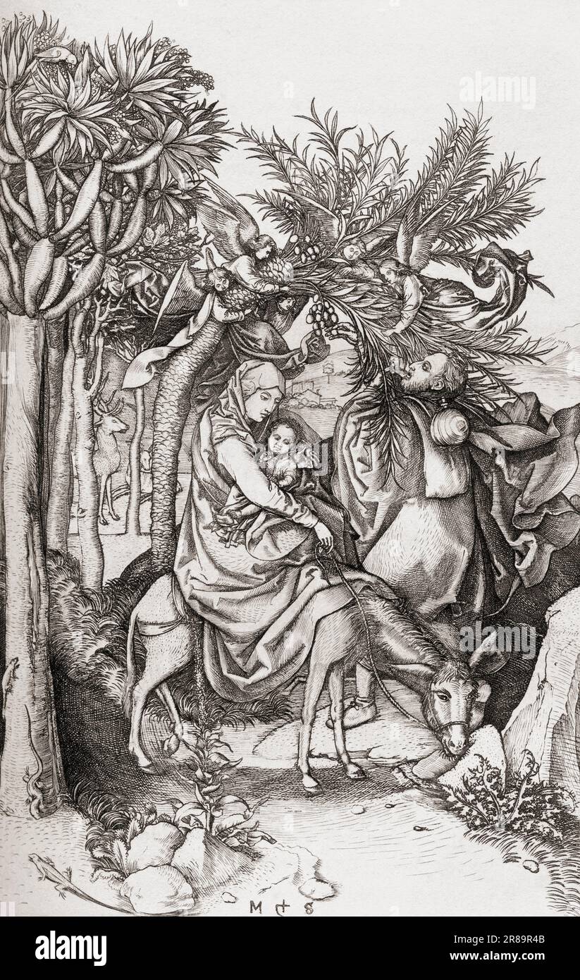 [Rest on] le vol en Égypte, après la gravure de Martin Schongauer. De l'Histoire de la Gravoure, publié en 1880 Banque D'Images