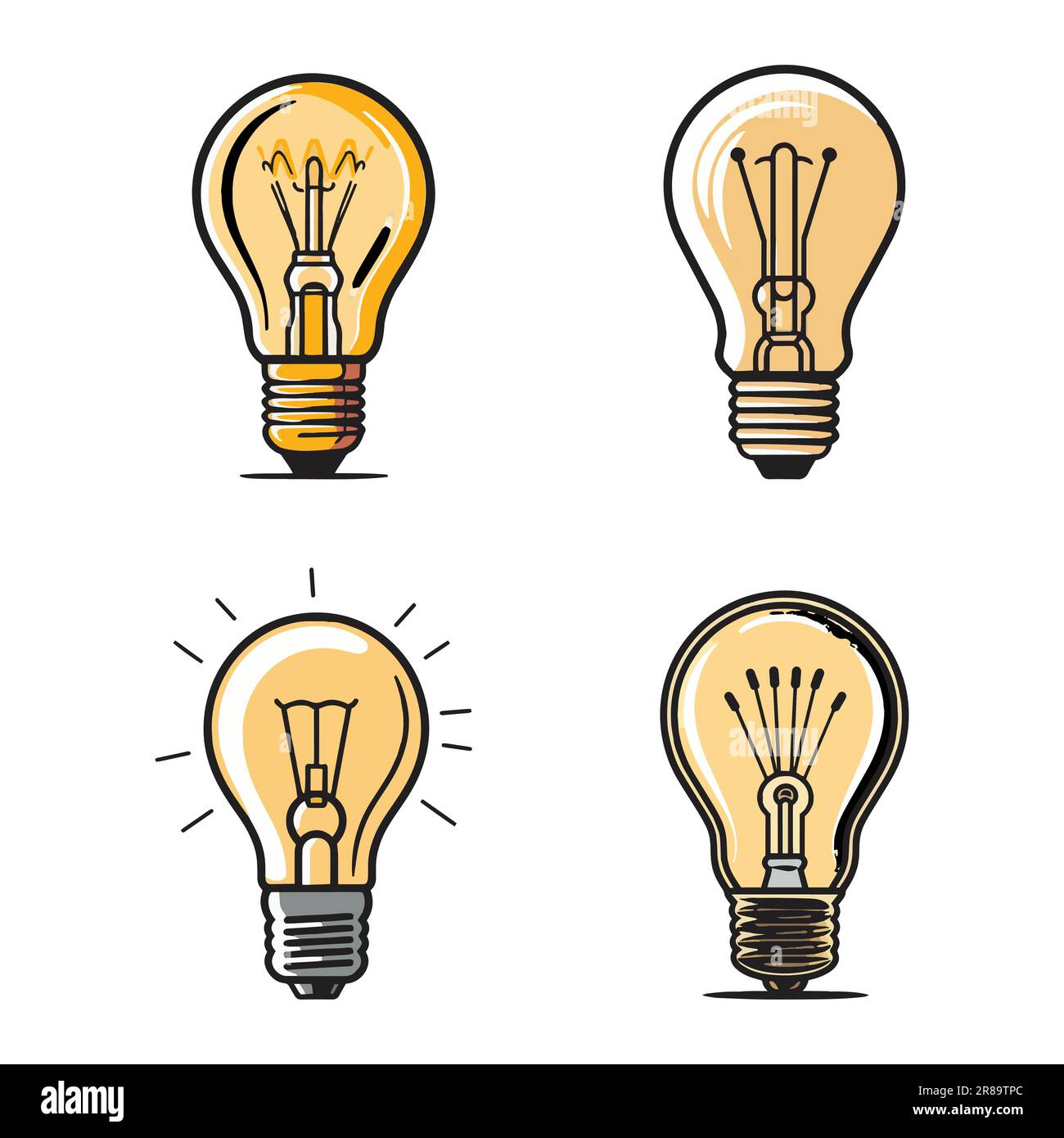 Dessin à la main du logo de l'ampoule vintage en ligne plate style art isolé sur l'arrière-plan Illustration de Vecteur