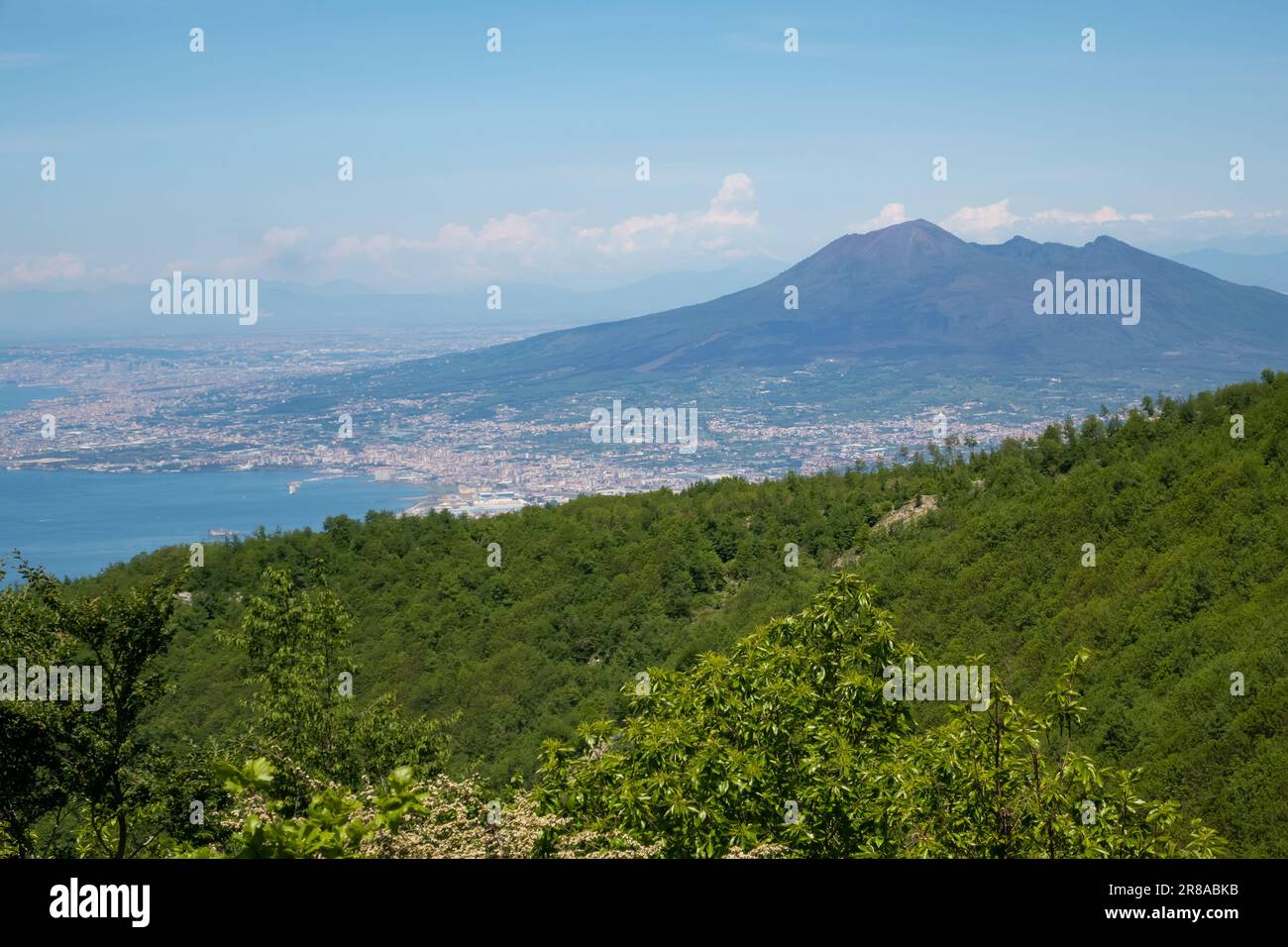 Vue sur Naples sur la baie de Naples avec à proximité le Vésuve, région de Campanie en Italie. Banque D'Images