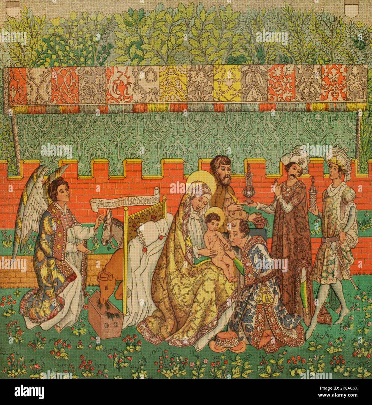L'adoration des Magi. Chromolithographie de Franz Kellerhoven d'une tapisserie bourguignonne datant de 1440 environ. 'Les Arts au Moyen Age et l'Epoque de la Renaissance', par Paul Lacroix. Paris, 1877. Banque D'Images