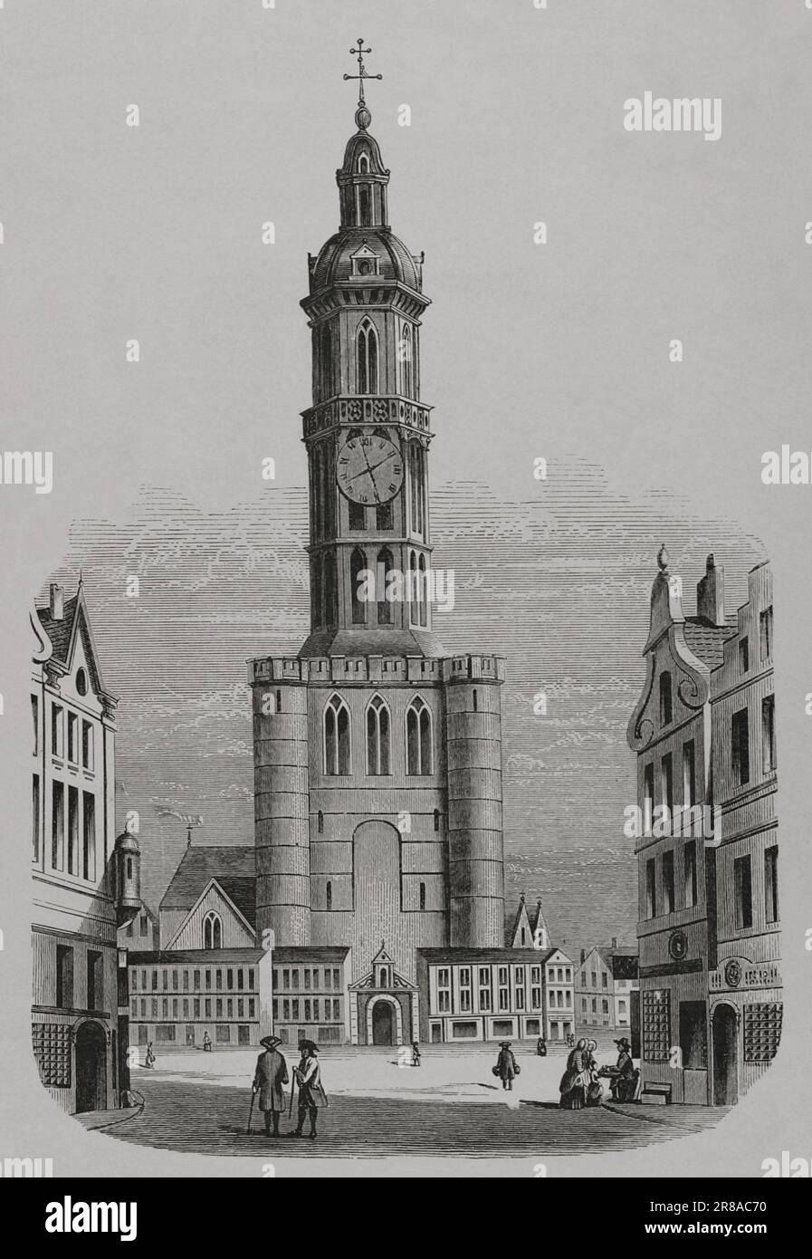 Belgique. Le Beffroi de Bruxelles. Clocher médiéval érigé en face de l'église Saint-Nicolas. Il s'est effondré le 25 juillet 1714 et n'a jamais été reconstruit. Télécopie d'une gravure du 17th siècle. 'Les Arts au Moyen Age et l'Epoque de la Renaissance', par Paul Lacroix. París, 1877. Banque D'Images