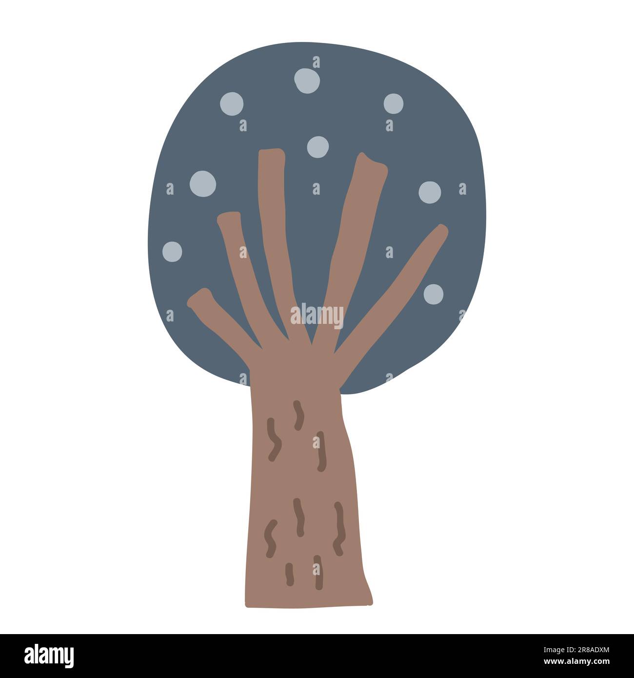 Icône de chêne ou de pommier dans le style de dessin animé doodle isolé sur blanc. Vecteur d'élément de conception dessiné à la main de forêt, dessin naïf. Illustration de Vecteur