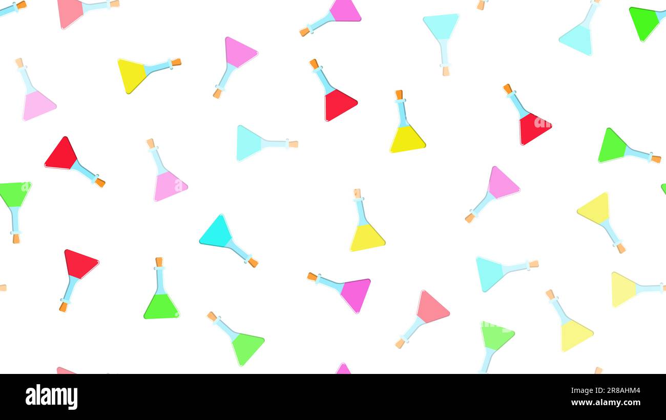 Texture sans couture des tubes à essai scientifiques en verre chimique médical multi-couleurs triangulaires à répétition sans fin de flacons de bidons sur fond blanc Illustration de Vecteur