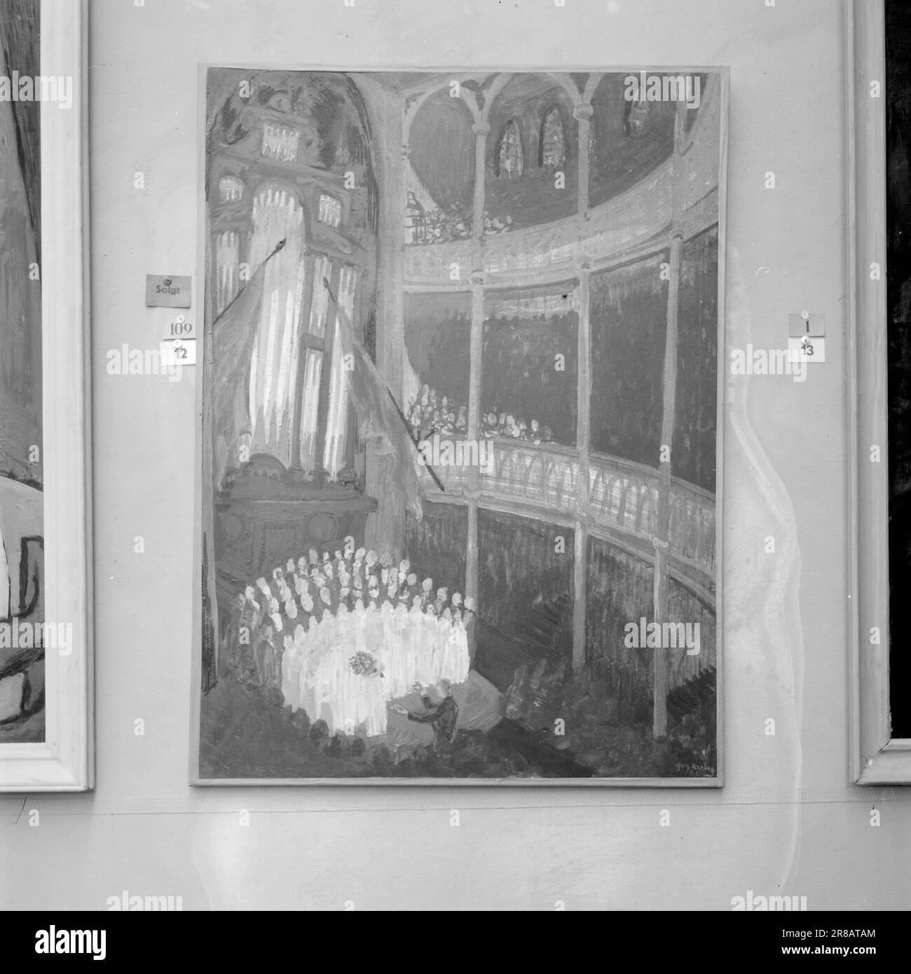 Actuel 21-1-1947: L'automne des artistes l'exposition annuelle d'art de l'État, qui est habituellement appelée juste l'exposition d'automne, peut cette année célébrer son anniversaire de 60th. Elle a eu lieu pour la première fois en 1883, et cette année aurait dû être l'anniversaire de 65th, mais les cinq années mortes de la guerre se sont écoulées entre les deux. Le « chœur » de Guy Krohg s'est clairement inspiré du concert du chœur d'État russe dans la maison de mission de Calmeyergaten. Photo: Aktuell / NTB ***PHOTO NON TRAITÉE*** Banque D'Images