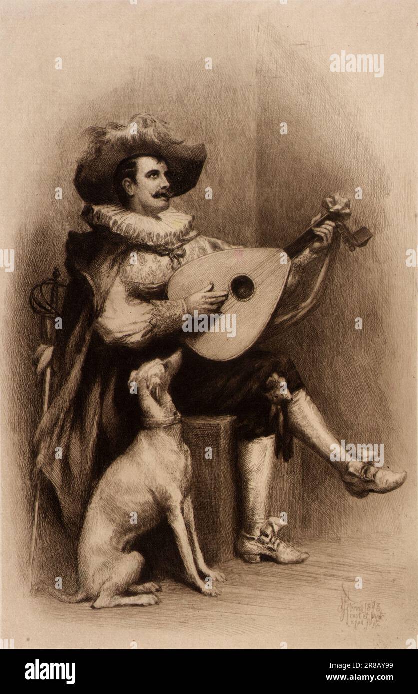 Musicien et chien 1893 par Stephen James Ferris, né Plattsburgh, NY 1835-mort Philadelphie, PA 1915 Banque D'Images