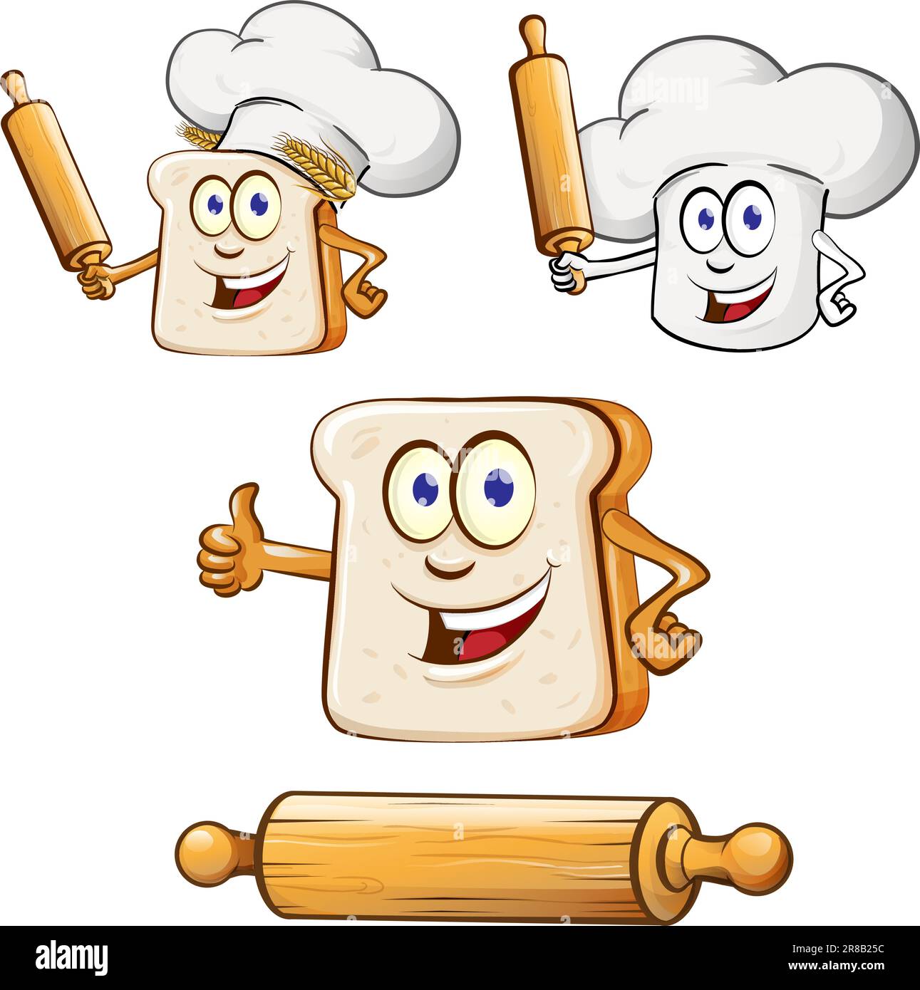 Jeu de personnages de mascotte de crachoir Bread Slice Illustration de Vecteur