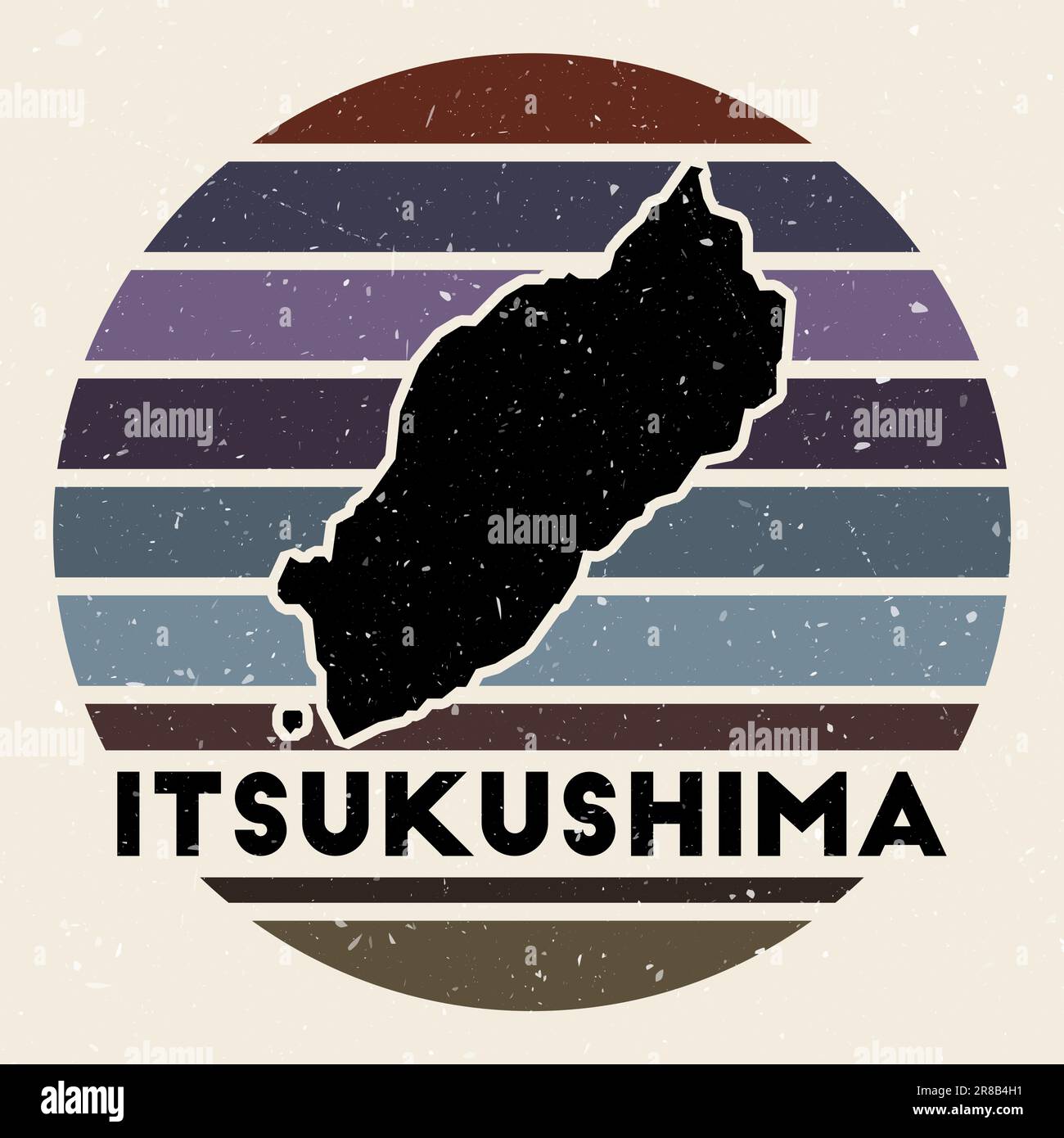 Logo Itsukushima. Signe avec la carte de l'île et des rayures colorées, illustration vectorielle. Illustration de Vecteur