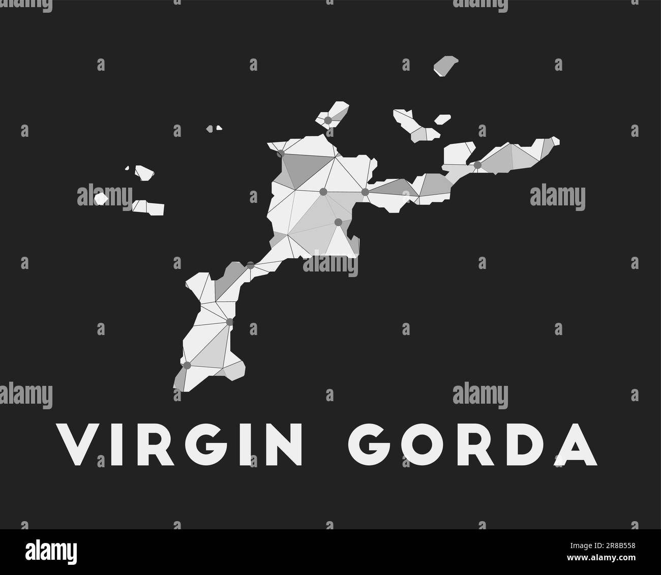 Virgin Gorda - carte du réseau de communication de l'île. Motif géométrique tendance Virgin Gorda sur fond sombre. Technologie, Internet, réseau, télétravail Illustration de Vecteur