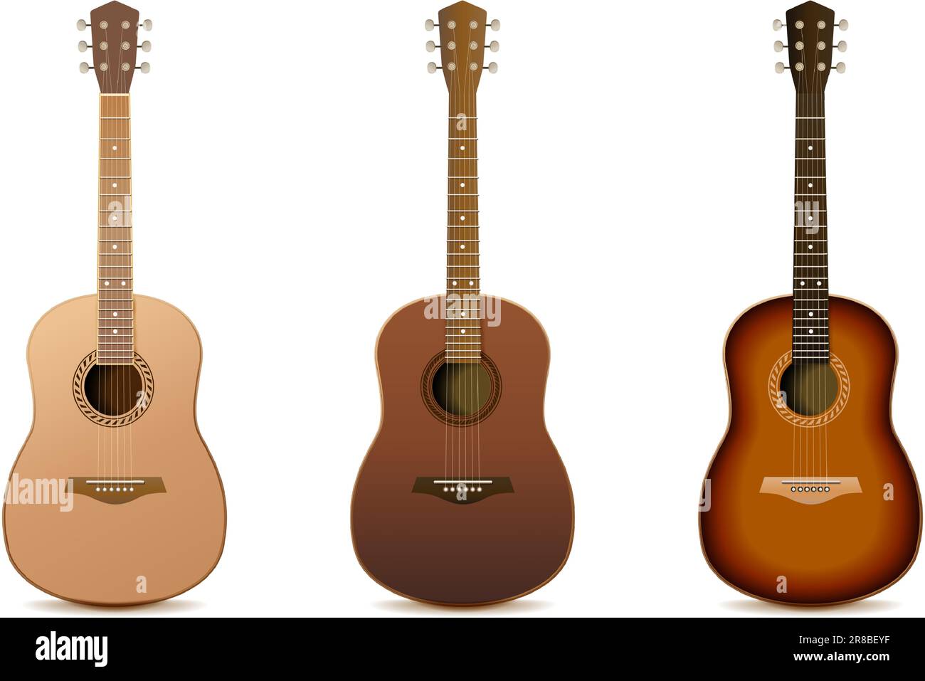 3d icône de vecteur réaliste. collection de guitares acoustiques en bois sombre. Illustration de Vecteur