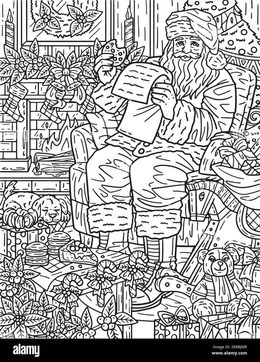Noël Santa Reading liste de souhaits adultes coloriage Illustration de Vecteur