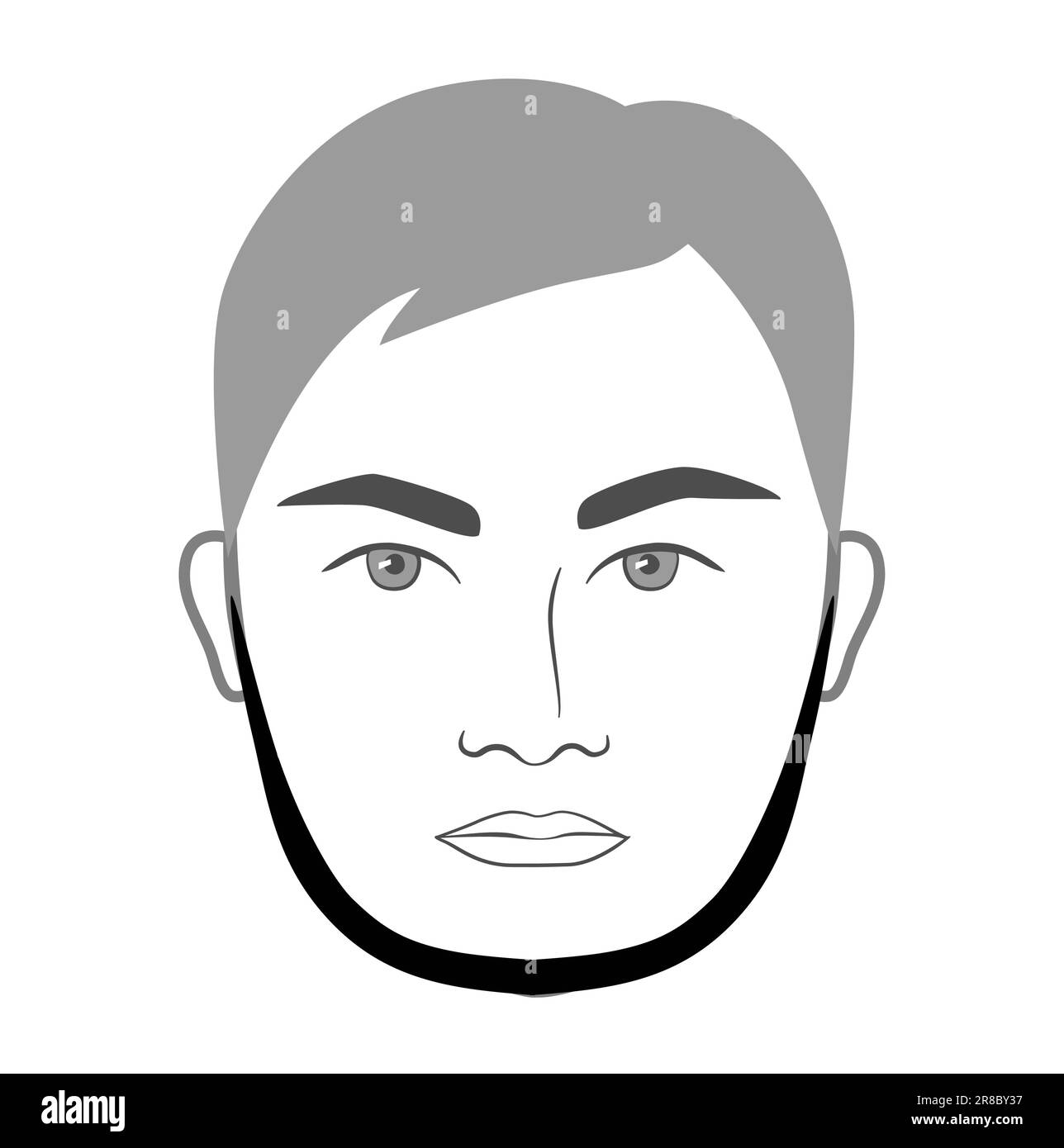 Bandoulière allongée style barbe hommes dans le visage illustration cheveux faciaux. Vector gris noir portrait masculin modèle de mode plat barber collection. Style de coiffure isolé sur fond blanc. Illustration de Vecteur