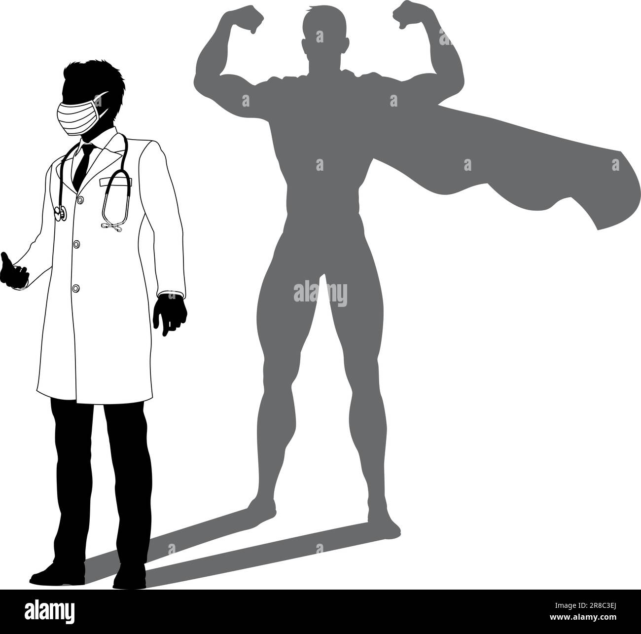 Super-héros Doctor avec Super Hero Shadow Silhouette Illustration de Vecteur