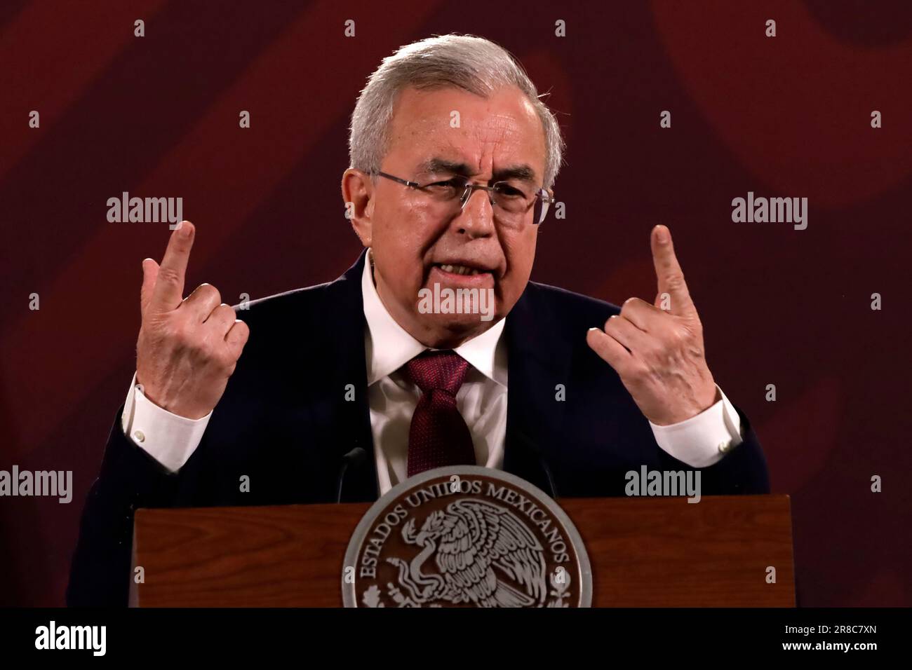 Mexico, Mexique. 20th juin 2023. 20 juin 2023, Mexico, Mexique: Le Gouverneur de l'Etat de Sinaloa, Ruben Rocha Moya à la conférence de presse devant le Président du Mexique, Andres Manuel Lopez Obrador au Palais national de Mexico. Sur 20 juin 2023 à Mexico, Mexique (photo par Luis Barron/Groupe Eyepix/Sipa USA). Credit: SIPA USA/Alay Live News Banque D'Images