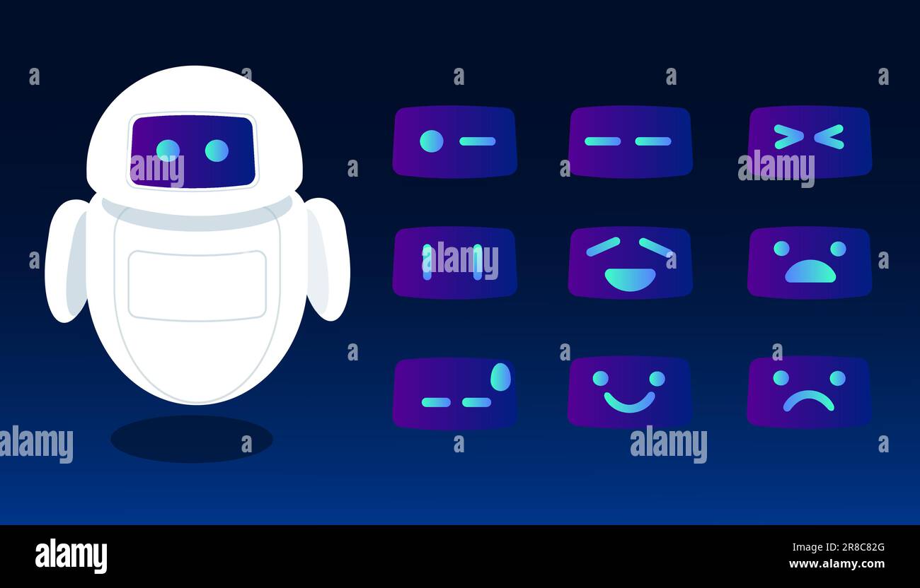 Cyborg robot robot intelligence artificielle chat face émotion sentiment expression caractère Illustration de Vecteur