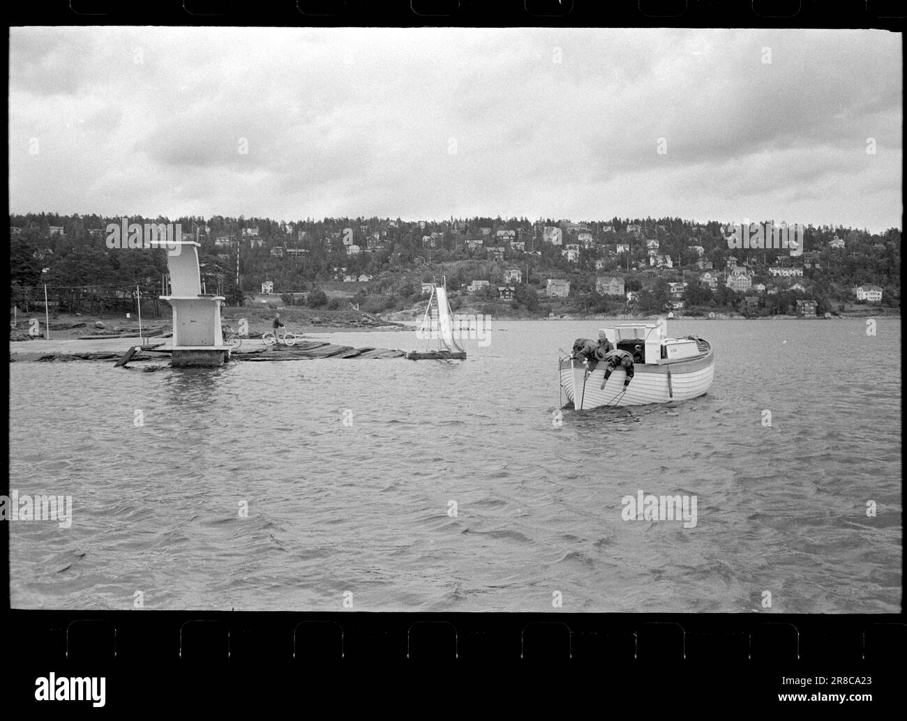 Actuel 31-8-1960: Eaux usées l'eau de baignade nous nous jetons dans le musc plancton et les bactéries intestinales dans le fjord intérieur - mais est-ce dangereux pour la santé? Personne ne sait rien à ce sujet - pour l'instant. Photo: Ivar Aaserud / Aktuell / NTB ***PHOTO NON TRAITÉE*** Banque D'Images