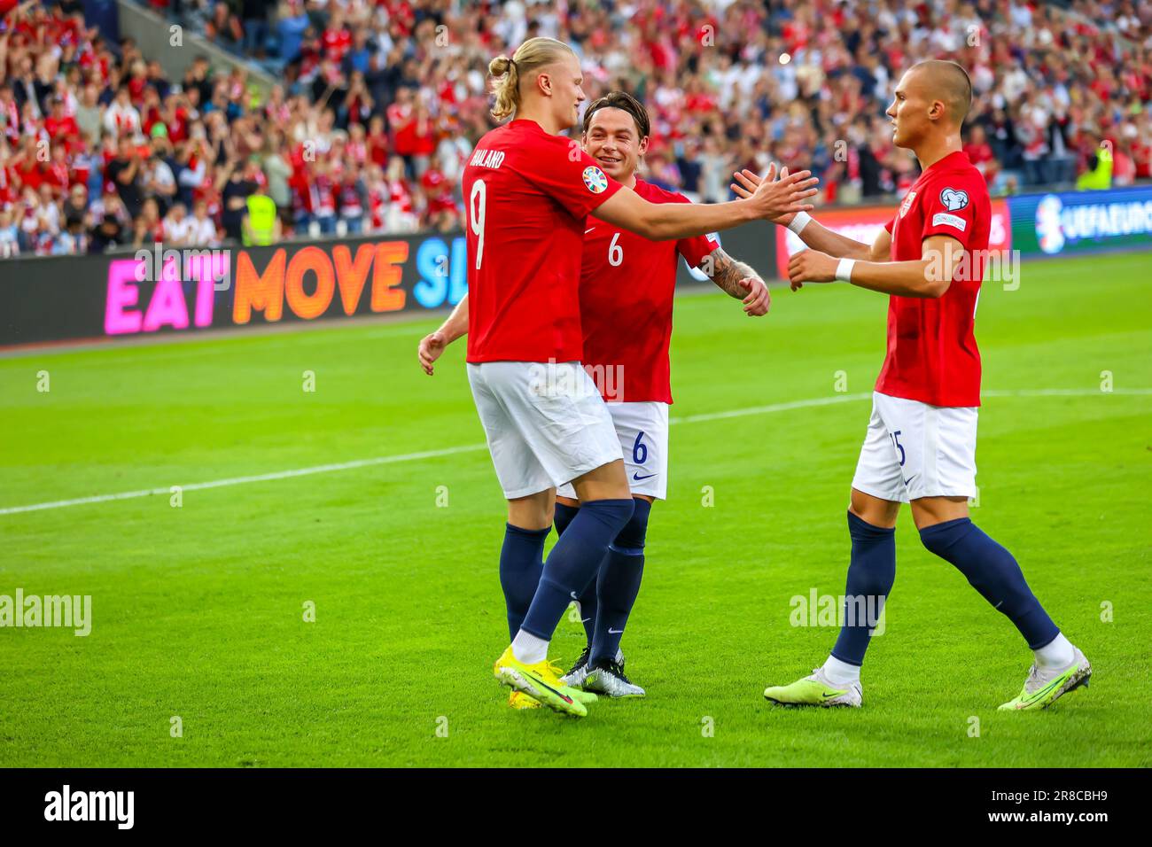 Oslo, Norvège, 20th juin 2023. Erling Braut Haaland, de Norvège, célèbre une pénalité pour le faire 2-0 dans le cadre de l'UEFA Euro 2024 entre la Norvège et Chypre au stade Ullevål d'Oslo crédit : Frode Arnesen/Alay Live News Banque D'Images