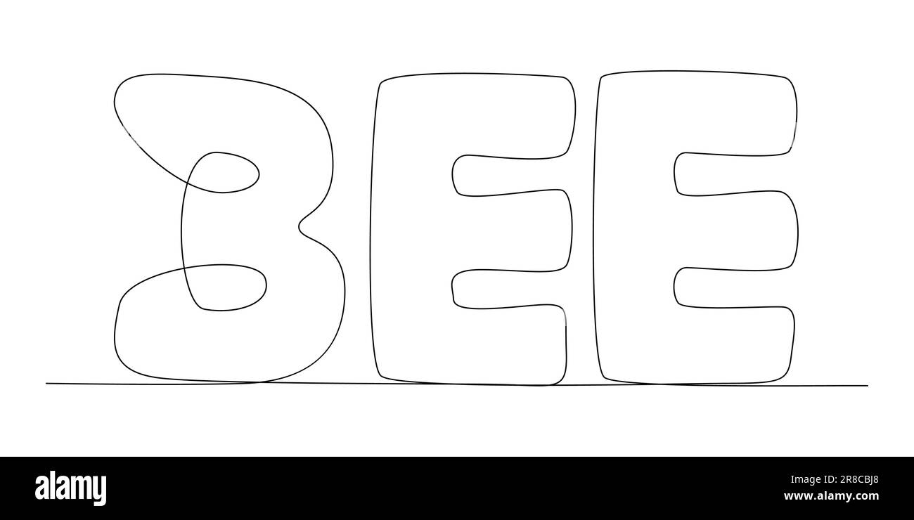 Une ligne continue de mot Bee. Concept de vecteur d'illustration à trait fin. Dessin de contour idées créatives. Illustration de Vecteur