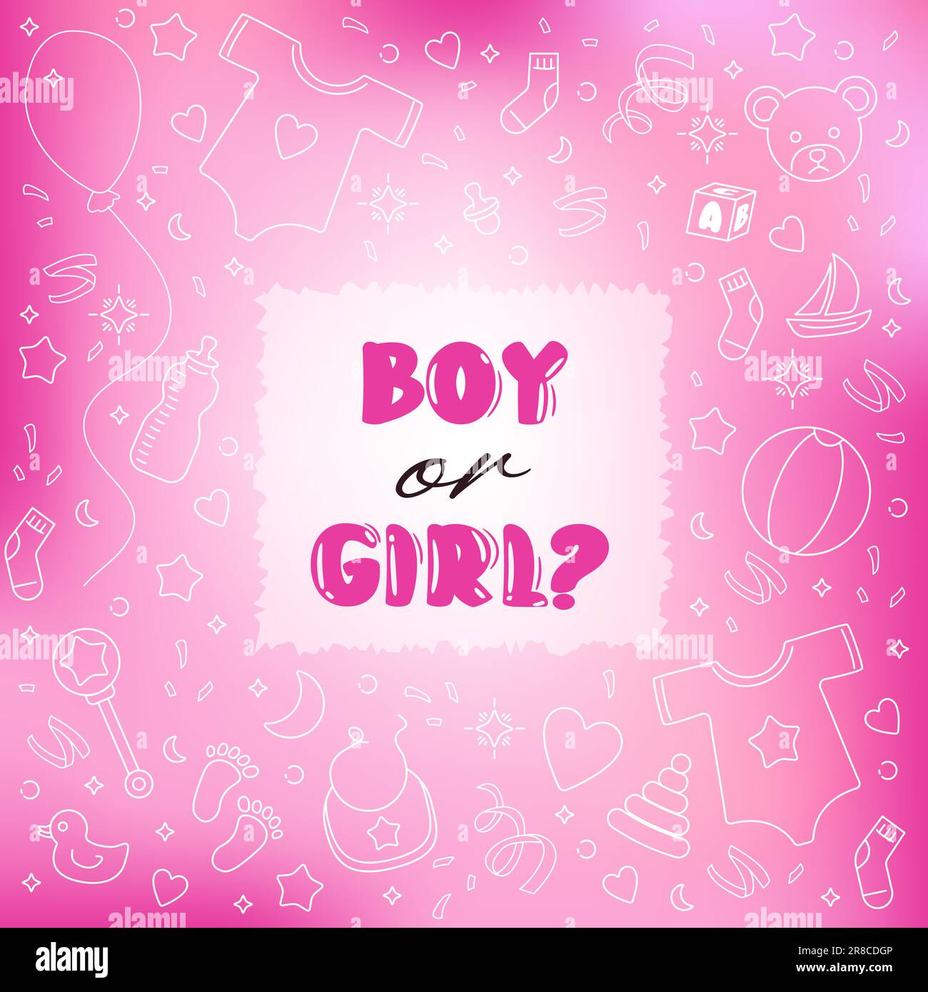 Genre révéler Party Boy ou fille rose bannière de fond carré pour la douche de bébé. Illustration de Vecteur