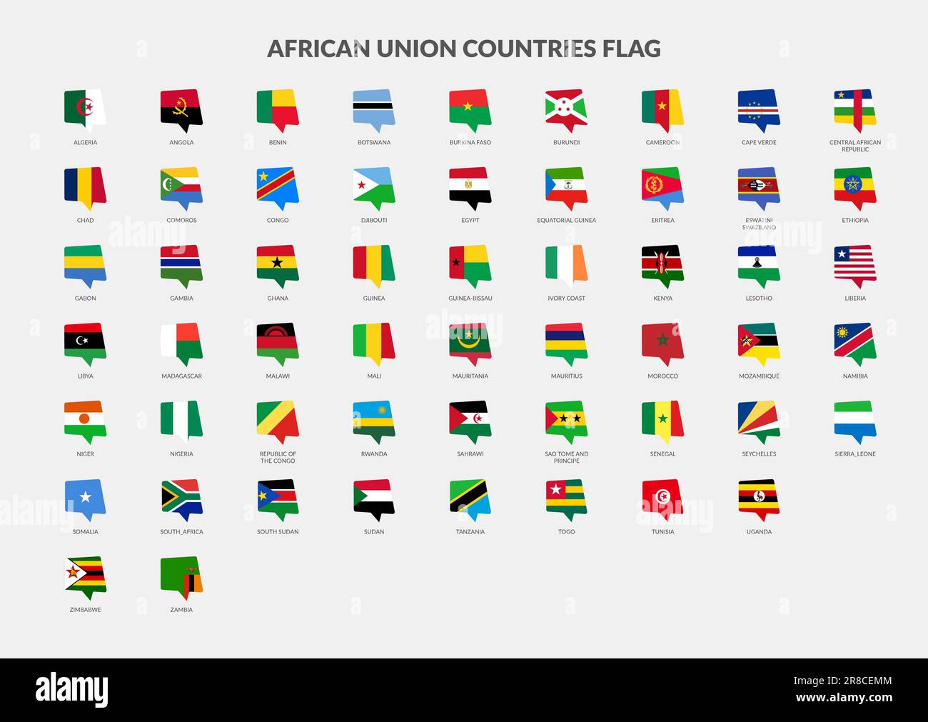 Les pays de l'Union africaine drapeau chat icônes ensemble Banque D'Images