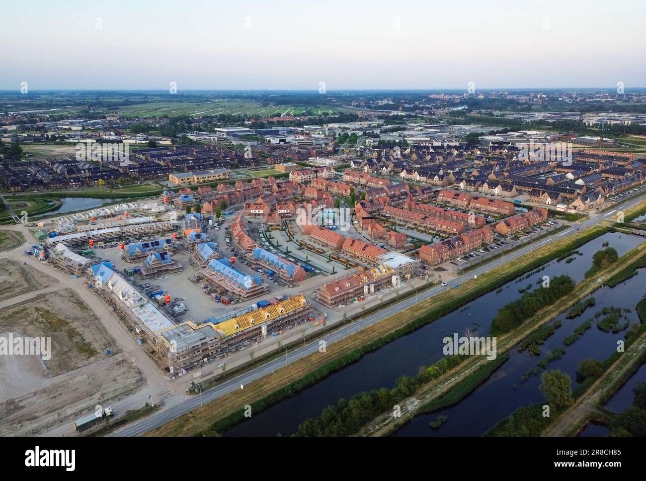 Vue aérienne du nouveau quartier de construction 'Triangell' dans la ville de Waddinxveen, pays-Bas Banque D'Images