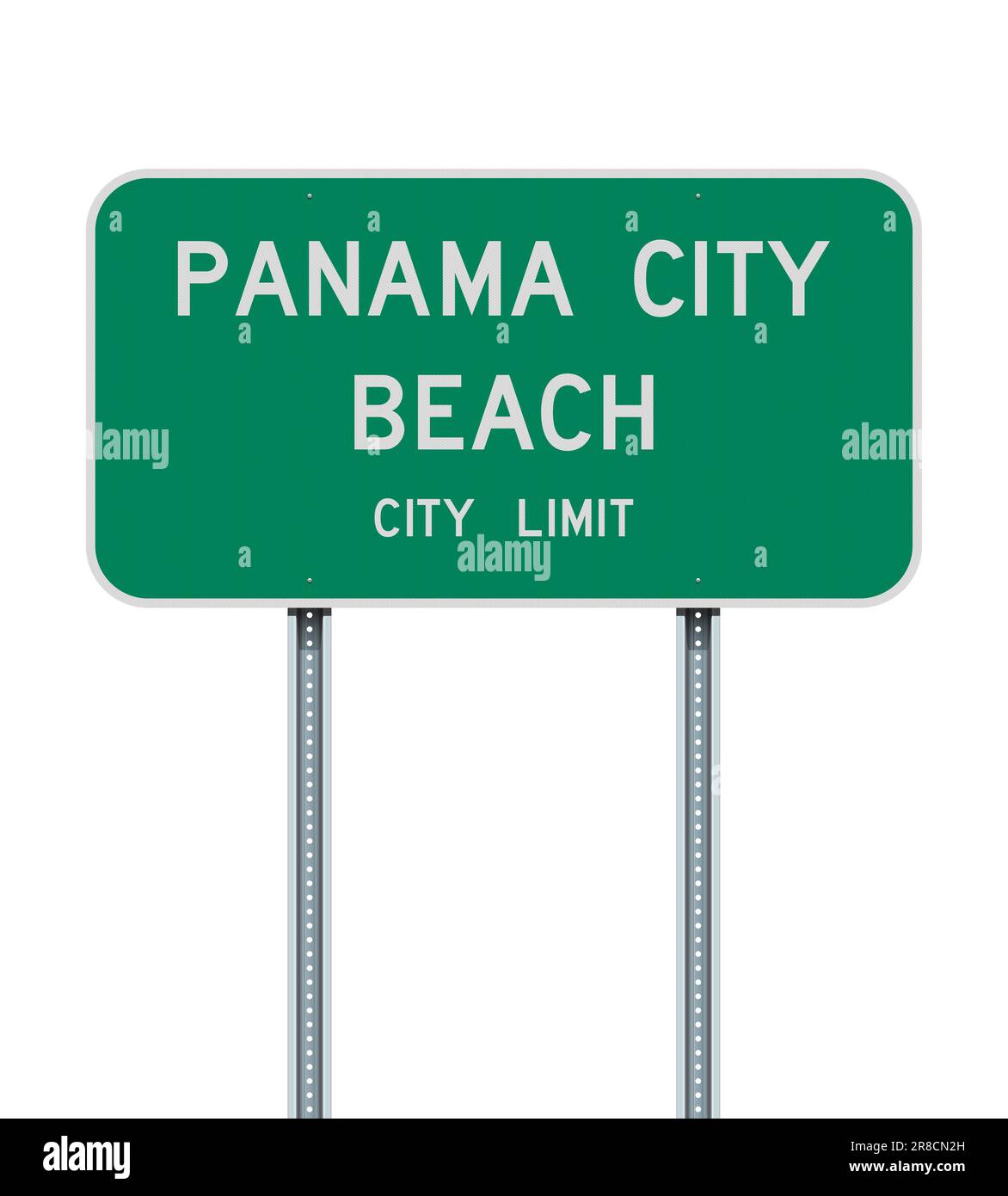 Illustration vectorielle du panneau de route vert de la limite de la ville de Panama City Beach (Floride) sur des poteaux métalliques Illustration de Vecteur