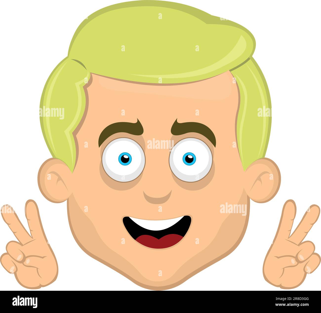 tête blonde de vecteur homme lumière yeux mains gestuelles paix et amour Illustration de Vecteur