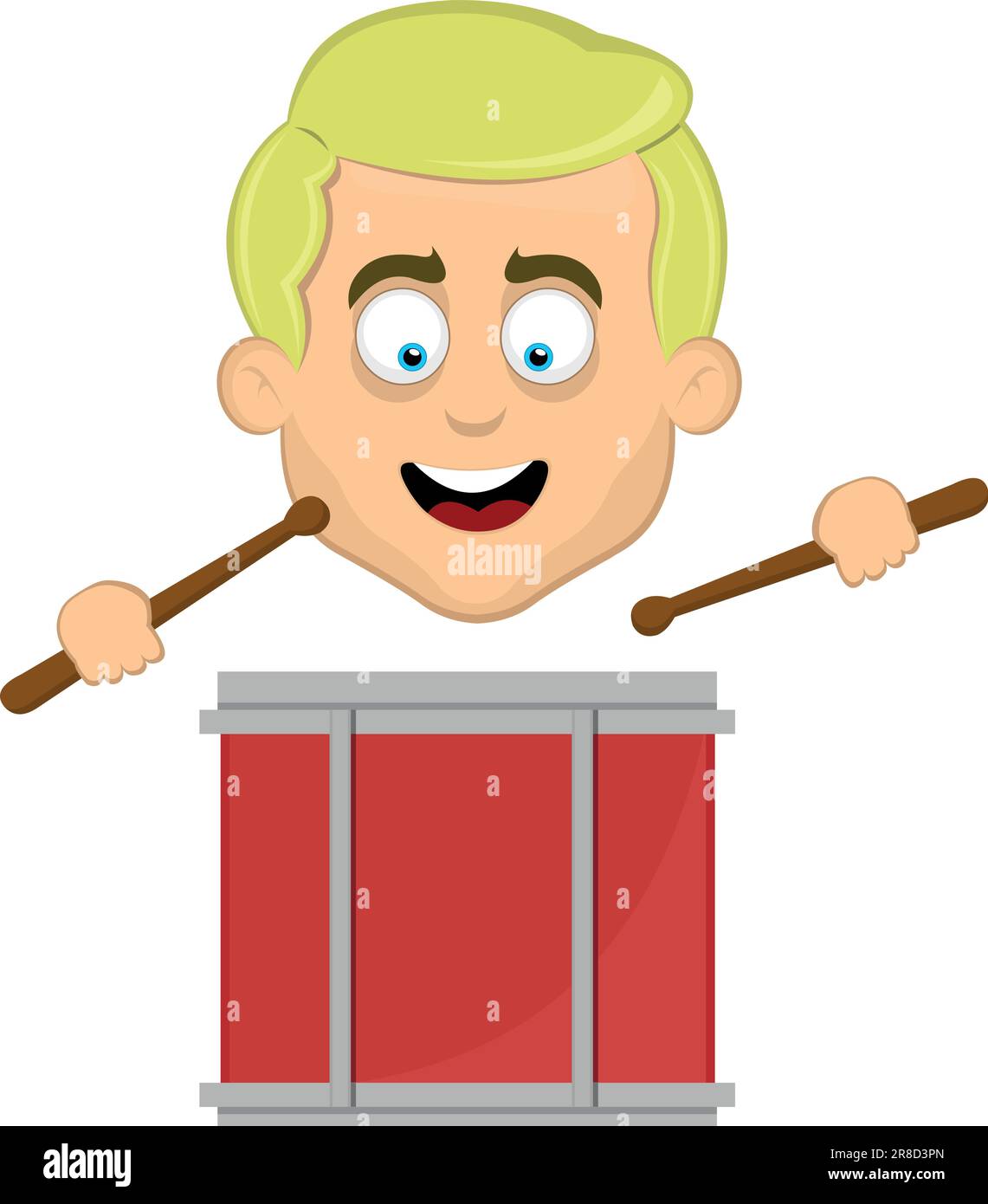 vector head blond homme yeux légers jouant des bâtons de tambour Illustration de Vecteur