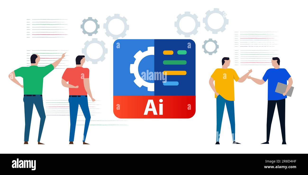 Discussion d'équipe discussion de réunion parler de l'intelligence artificielle ai Illustration de Vecteur
