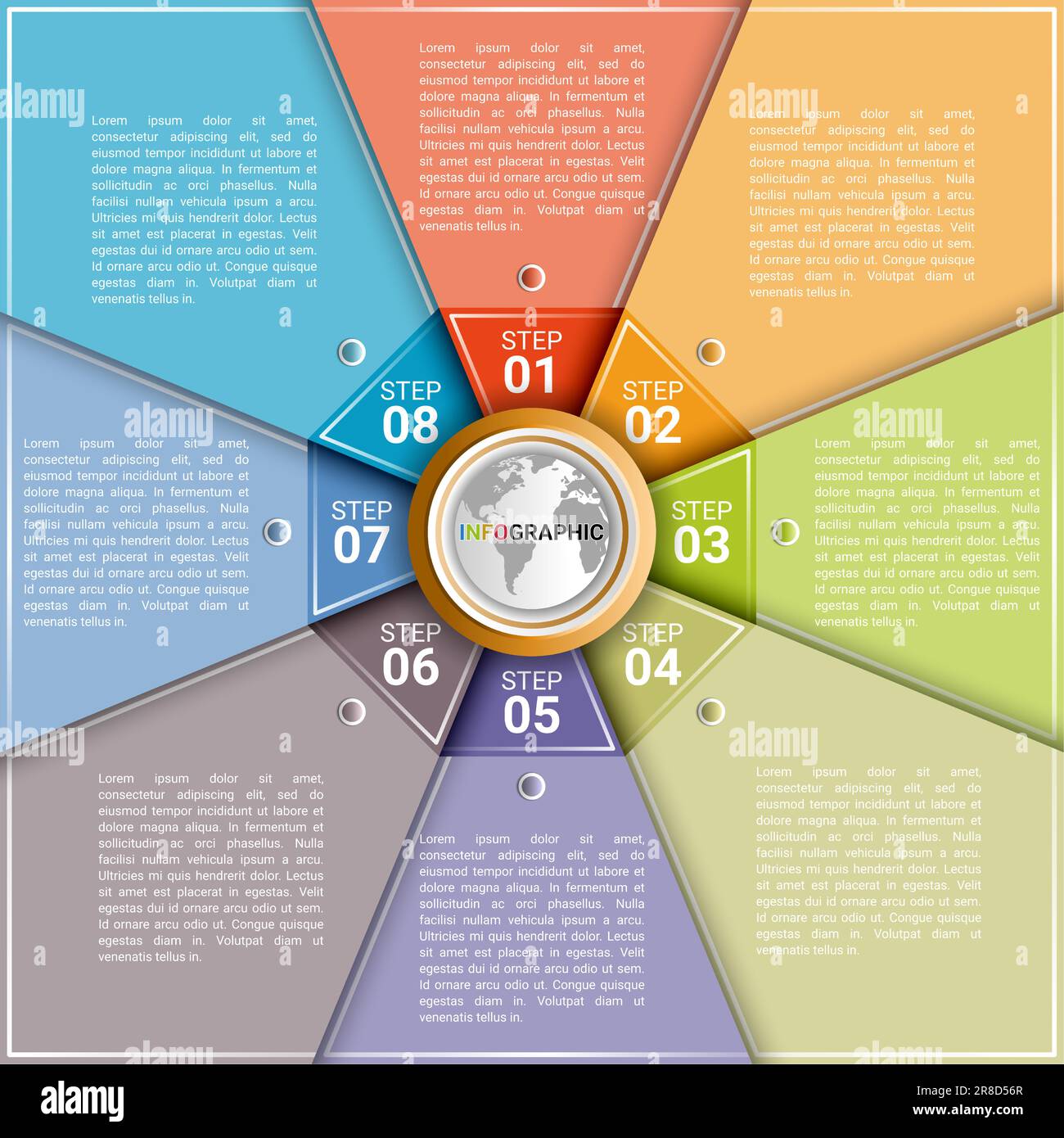 la conception d'infographies pour la réussite de l'entreprise nécessite huit étapes et éléments. modèle de conception pour infographies. organigrammes et activités commerciales. Illustration de Vecteur