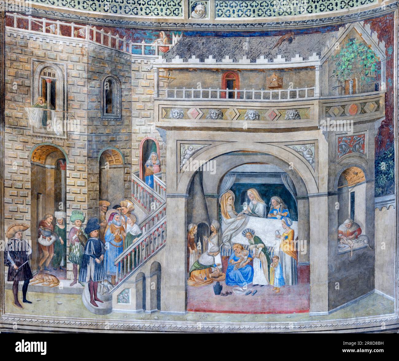 NAPLES, ITALIE - 23 AVRIL 2023 : fresque de la Naitèveté de la Vierge Marie dans l'église Chiesa di San Giovanni a Carbonara de Leonardo da Besozzo à partir de 15. Banque D'Images