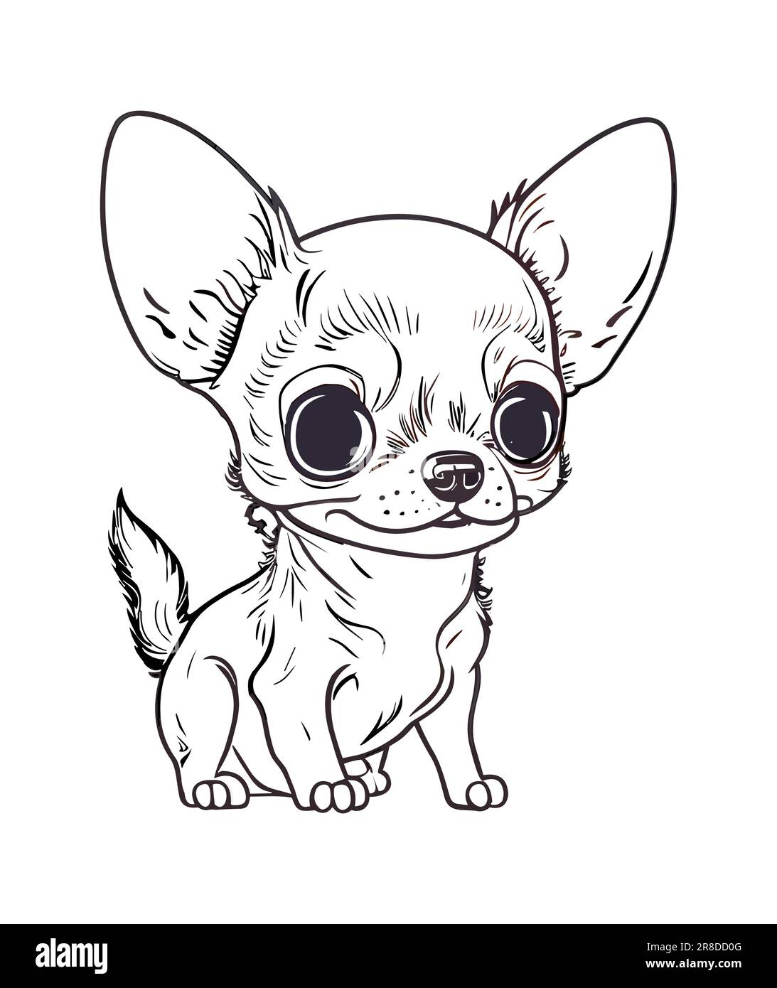 Page de coloriage Contour de dessin animé mignon Chihuahua chiot, chien. Livre de coloriage pour enfants. Tracé de contour monochrome vectoriel isolé sur fond blanc Illustration de Vecteur