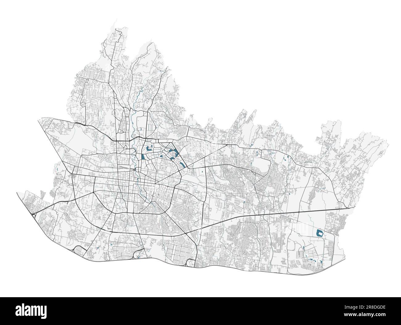 Carte Bandung. Carte détaillée du quartier administratif de Bandung. Panorama urbain. Carte routière avec autoroutes, rivières. Illustration vectorielle libre de droits. Illustration de Vecteur