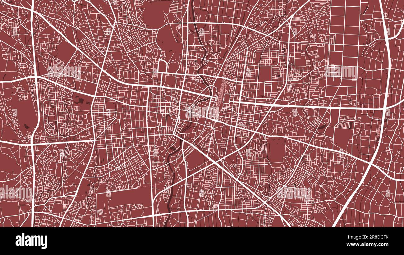 Carte vectorielle rouge d'Utsunomiya, Japon. Illustration de l'affiche de la carte routière de la ville urbaine. Art. Carte Utsunomiya Illustration de Vecteur