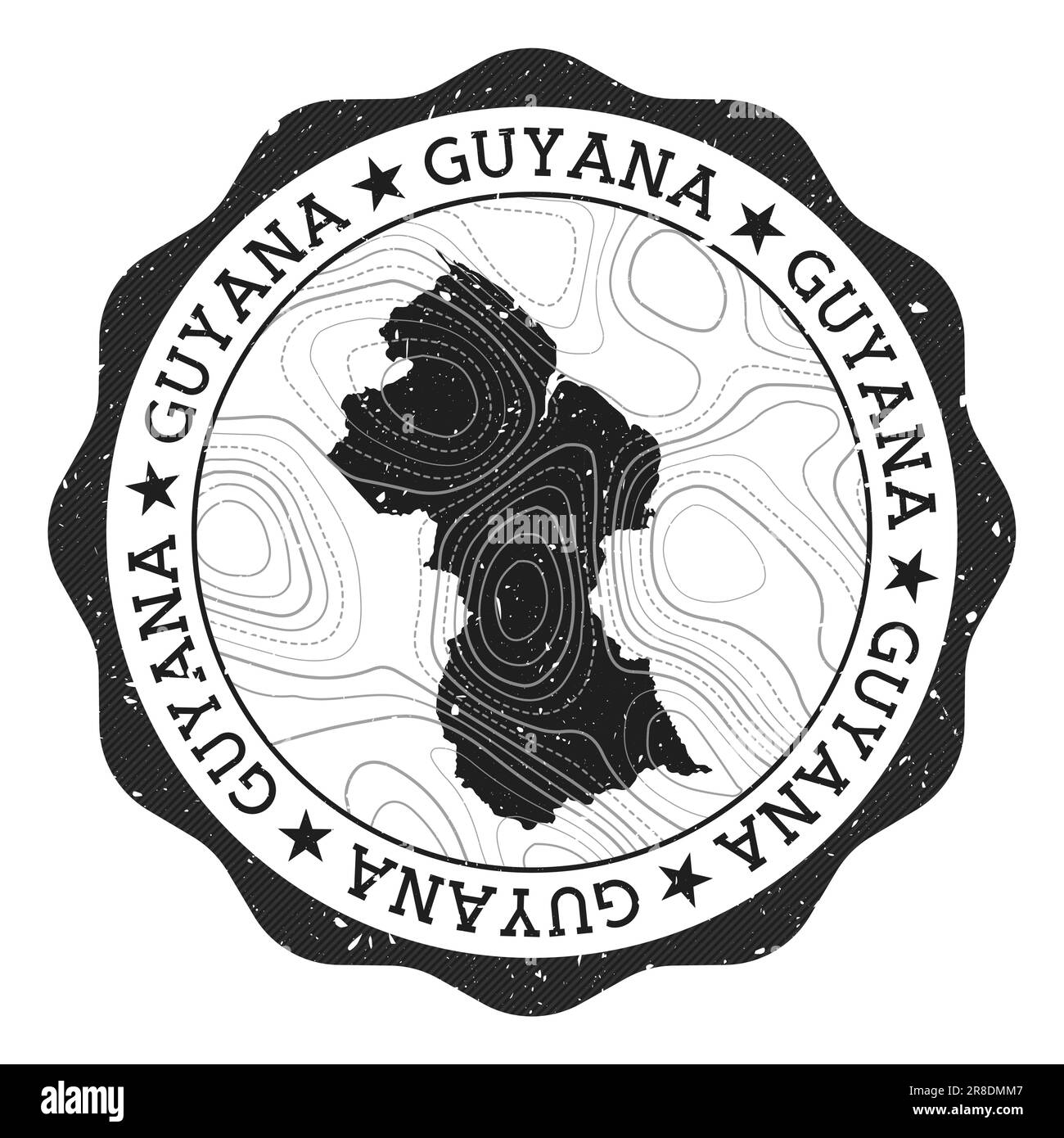 Timbre extérieur du Guyana. Autocollant rond avec carte du pays avec