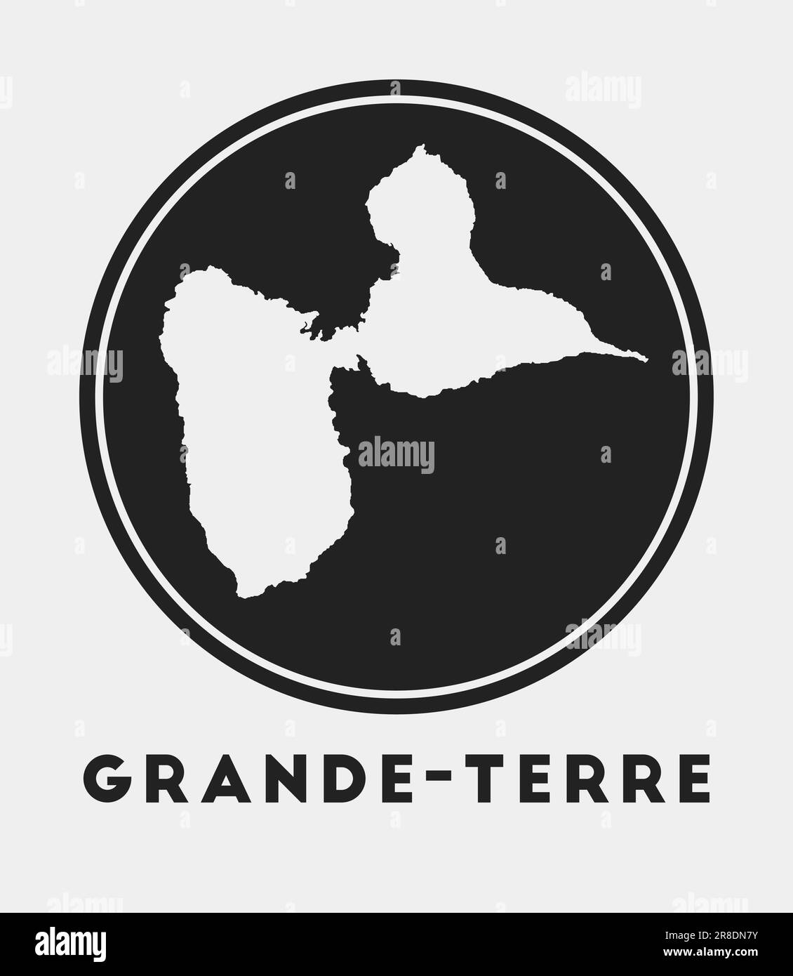 Icône Grande-Terre. Logo rond avec plan de l'île et titre. Badge Grande-Terre élégant avec carte. Illustration vectorielle. Illustration de Vecteur