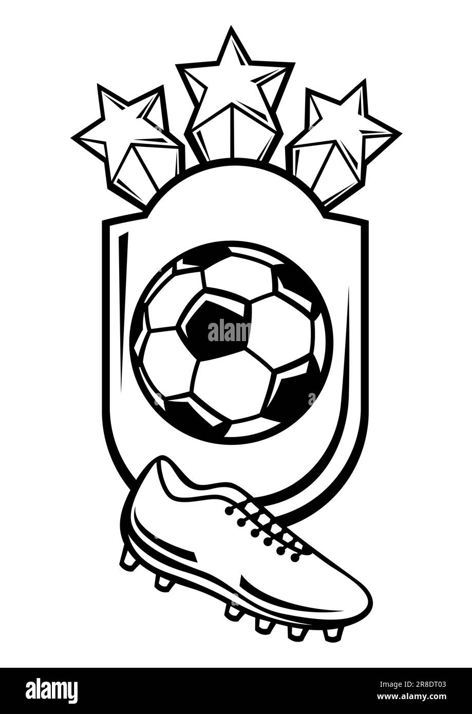 Emblème avec symboles de football. Étiquette du club de football. Illustration sportive de style dessin animé. Illustration de Vecteur