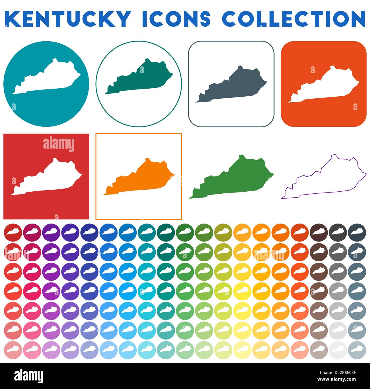 Collection d'icônes du Kentucky. Icônes de carte branchées colorées et lumineuses. Badge moderne du Kentucky avec carte de l'État américain. Illustration vectorielle. Illustration de Vecteur