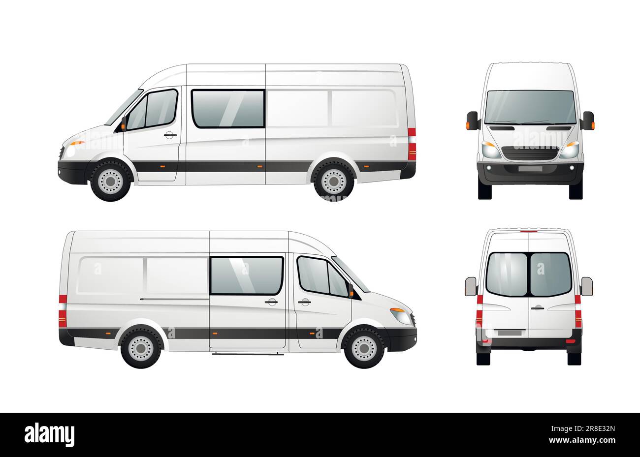 Fourgonnette blanche de tourisme, avant, arrière, droite, gauche. Fourgonnette commerciale. Illustration vectorielle. Illustration de Vecteur Fourgonnette blanche de tourisme, avant, arrière, droite, gauche. Fourgonnette commerciale. Illustration vectorielle. Illustration de Vecteur
