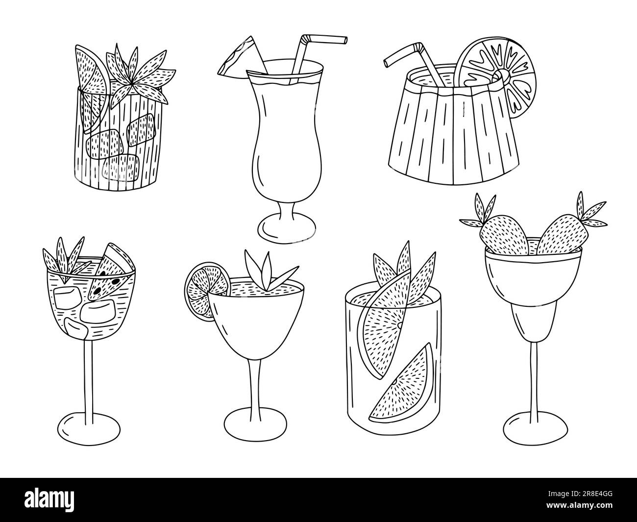 Ensemble de croquis de verres à cocktail alcoolisés Vector Illustration de Vecteur