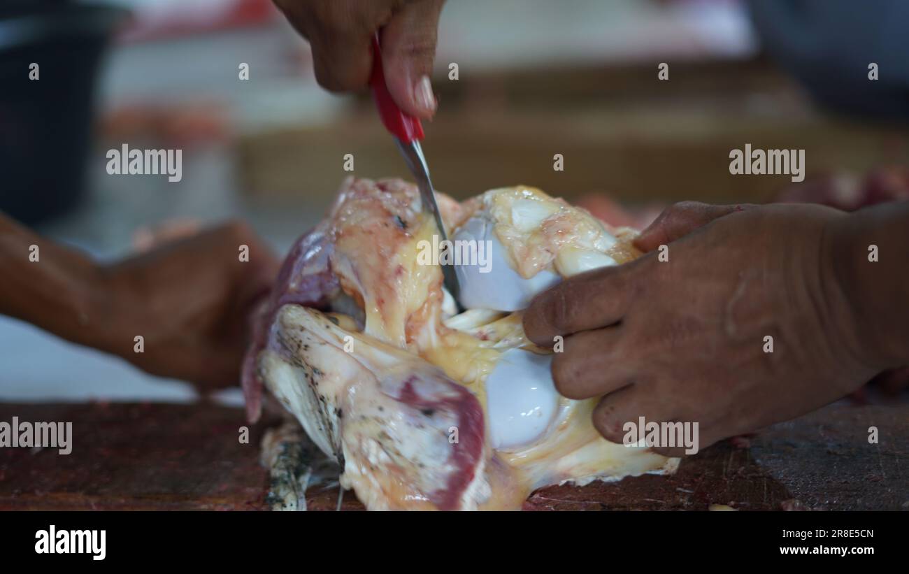 le processus de coupe de la viande sacrificielle pour chaque partie Banque D'Images