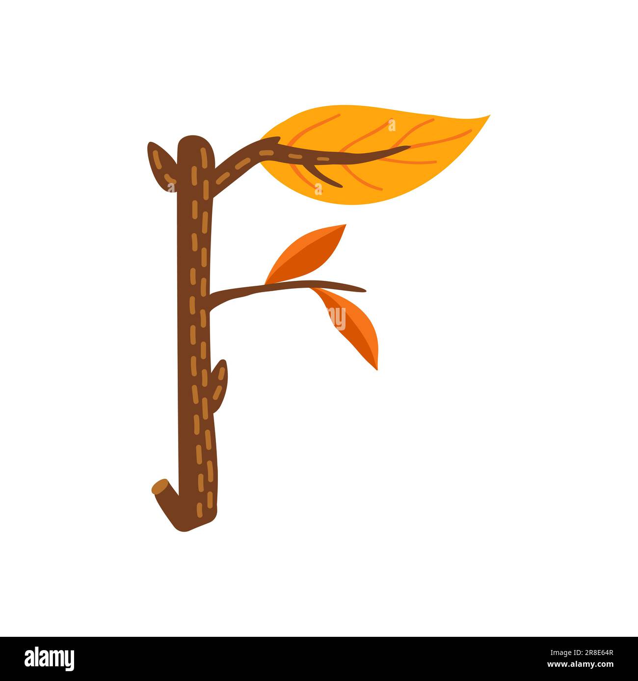 F lettre, type typographique élément isolé automne police alphabet signe de branche d'arbre avec feuille. Vecteur jour de Thanksgiving ABC élément avec feuillage d'automne Illustration de Vecteur