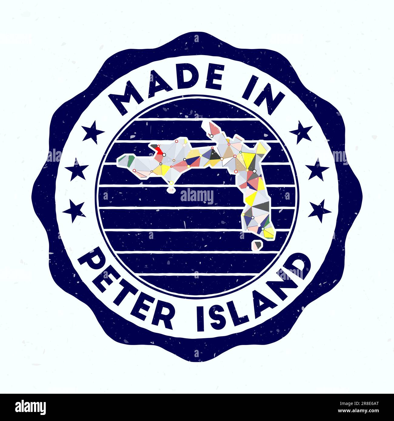 Fabriqué à Peter Island. Tampon rond. Sceau de Peter Island avec forme de bordure. Badge vintage avec texte circulaire et étoiles. Illustration vectorielle. Illustration de Vecteur